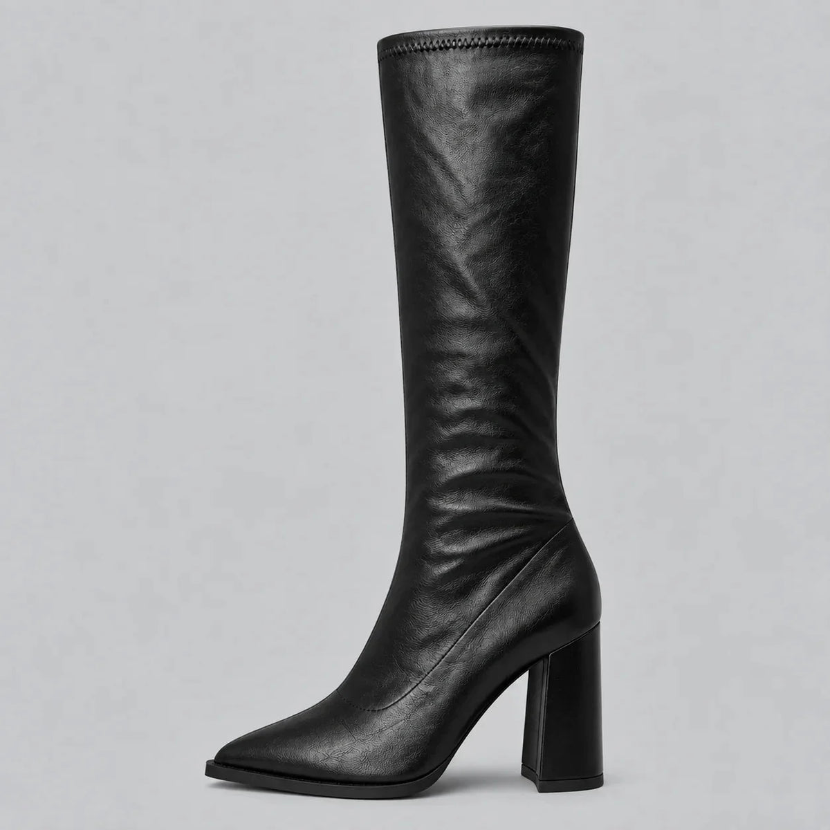 Pointed Toe Knee-High Boots – Black