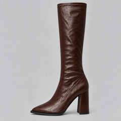 Pointed Toe Knee-High Boots – Brown