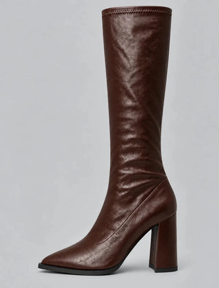 Pointed Toe Knee-High Boots – Brown