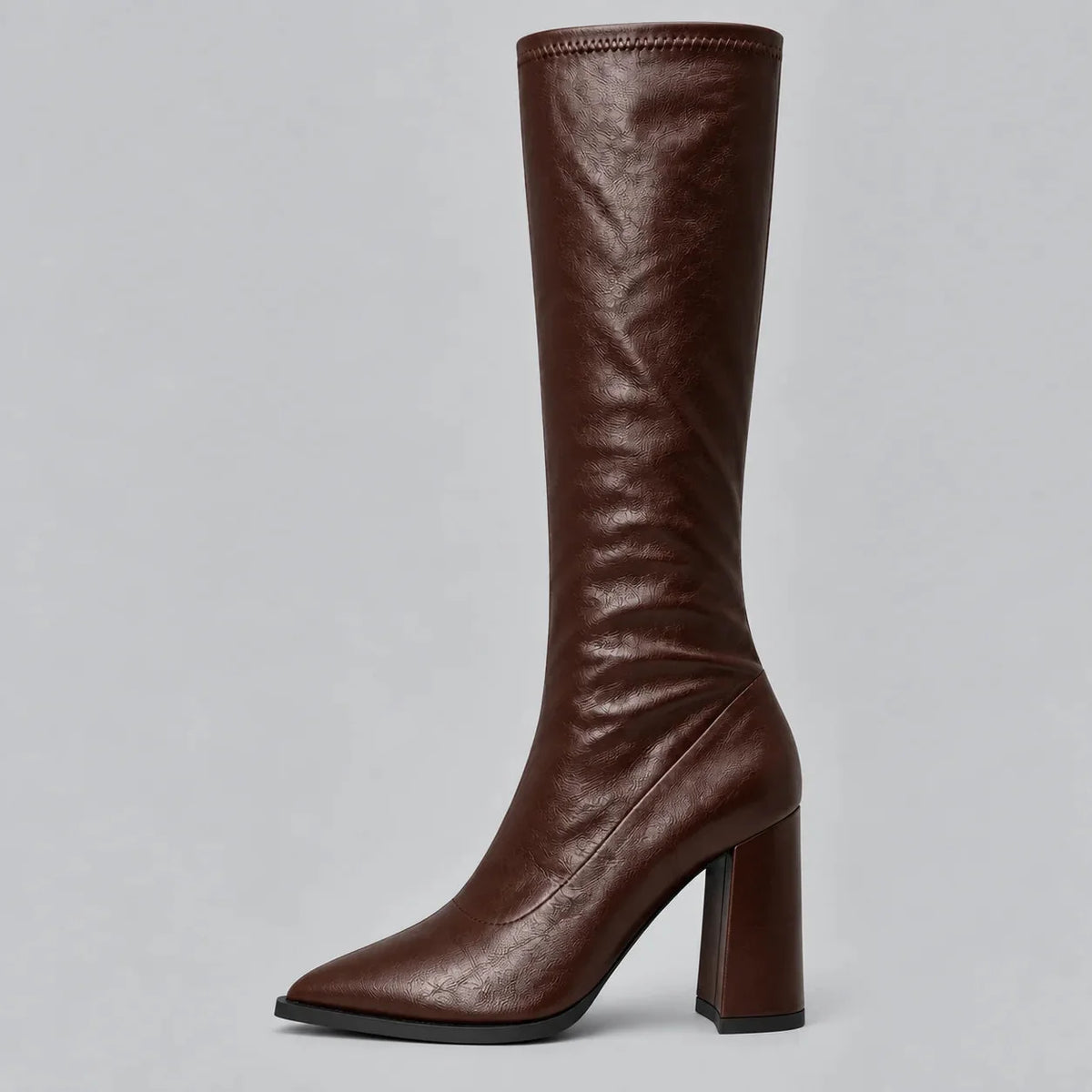 Pointed Toe Knee-High Boots – Brown