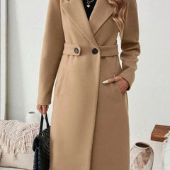 Long Belted Wide Collar Coat – Camel