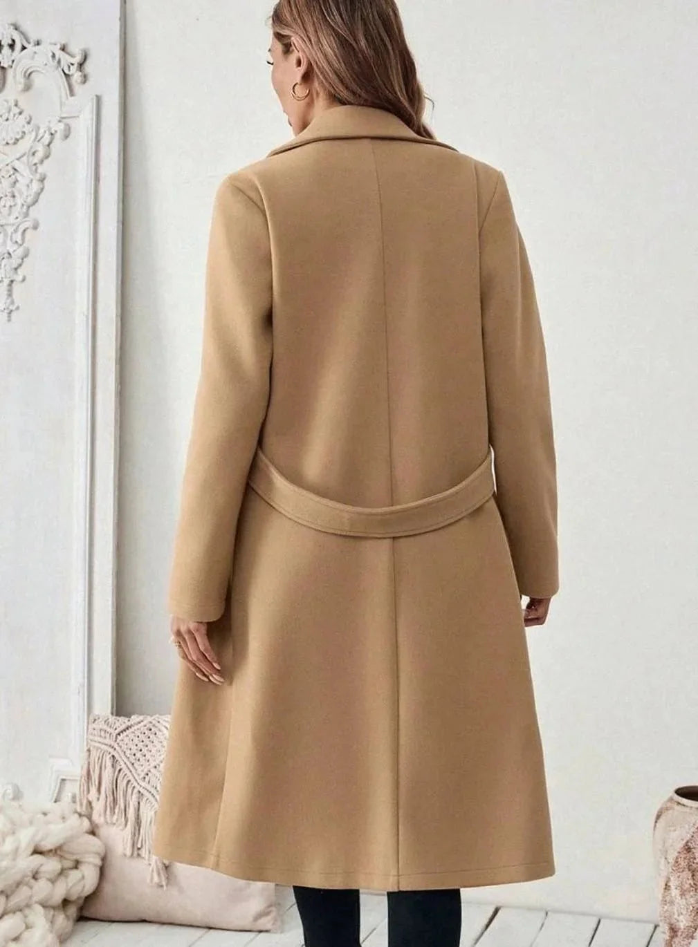Long Belted Wide Collar Coat