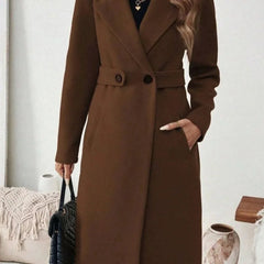 Long Belted Wide Collar Coat – Brown