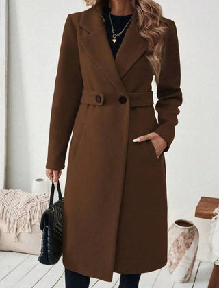 Long Belted Wide Collar Coat – Brown