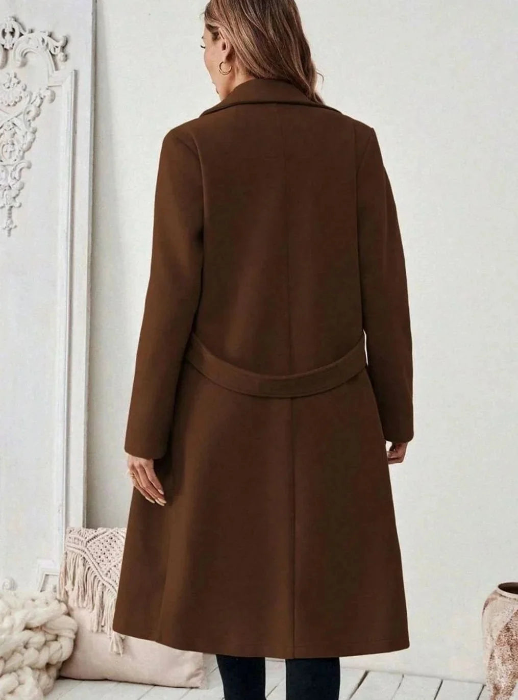 Long Belted Wide Collar Coat