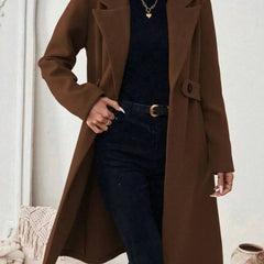 Long Belted Wide Collar Coat