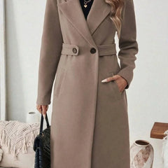 Long Belted Wide Collar Coat – Taupe