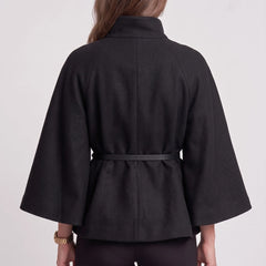 Belted Funnel-Neck Cape Coat