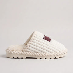 Corduroy Faux Fur Slippers – Cream