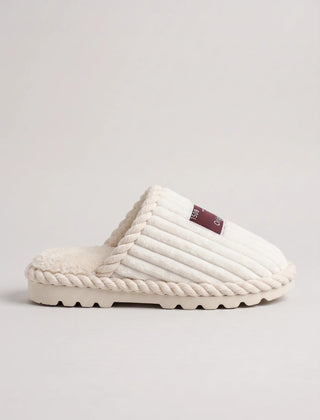 Corduroy Faux Fur Slippers – Cream