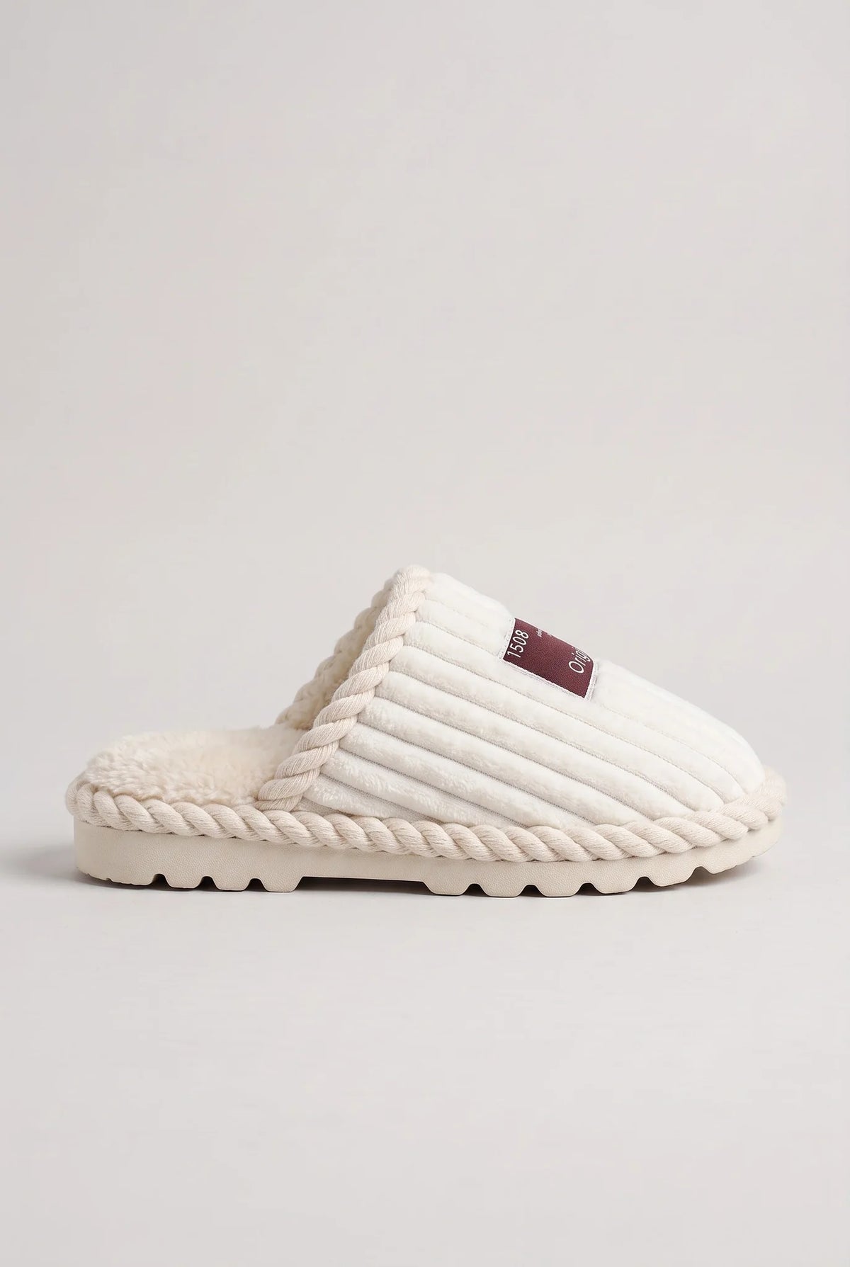 Corduroy Faux Fur Slippers – Cream