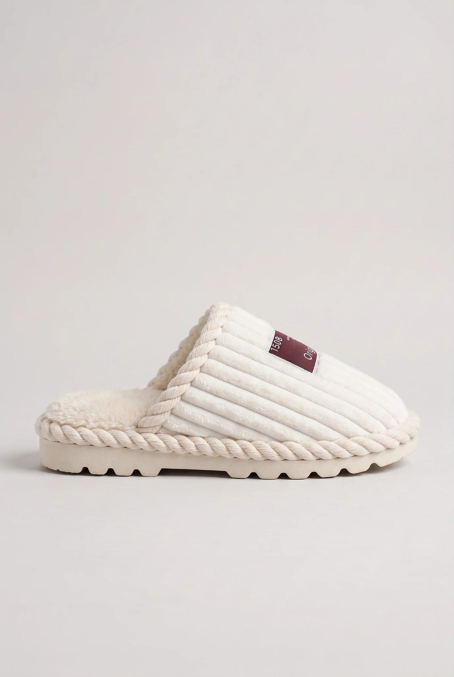 Corduroy Faux Fur Slippers – Cream