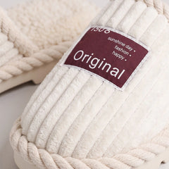 Corduroy Faux Fur Slippers
