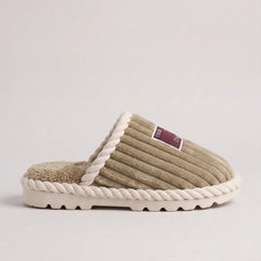 Corduroy Faux Fur Slippers – Khaki