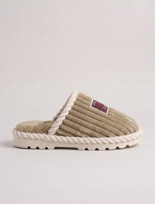 Corduroy Faux Fur Slippers – Khaki