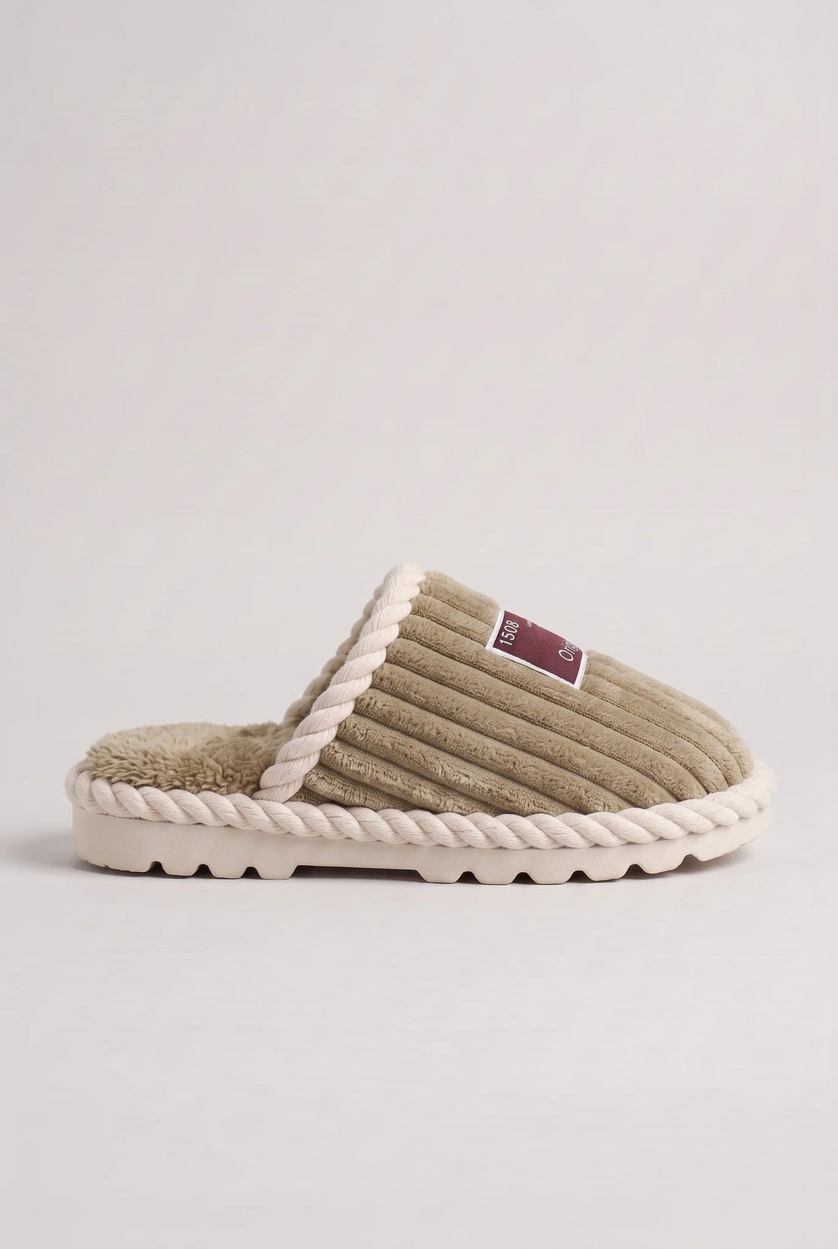 Corduroy Faux Fur Slippers – Khaki
