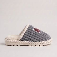 Corduroy Faux Fur Slippers – Grey