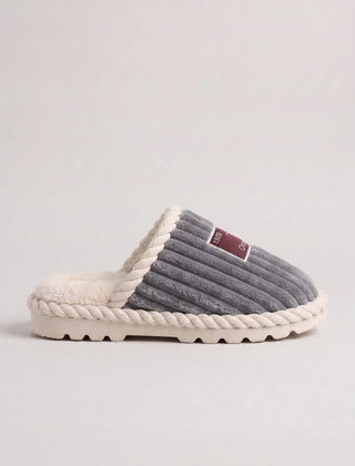 Corduroy Faux Fur Slippers – Grey