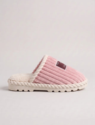 Corduroy Faux Fur Slippers – Pink