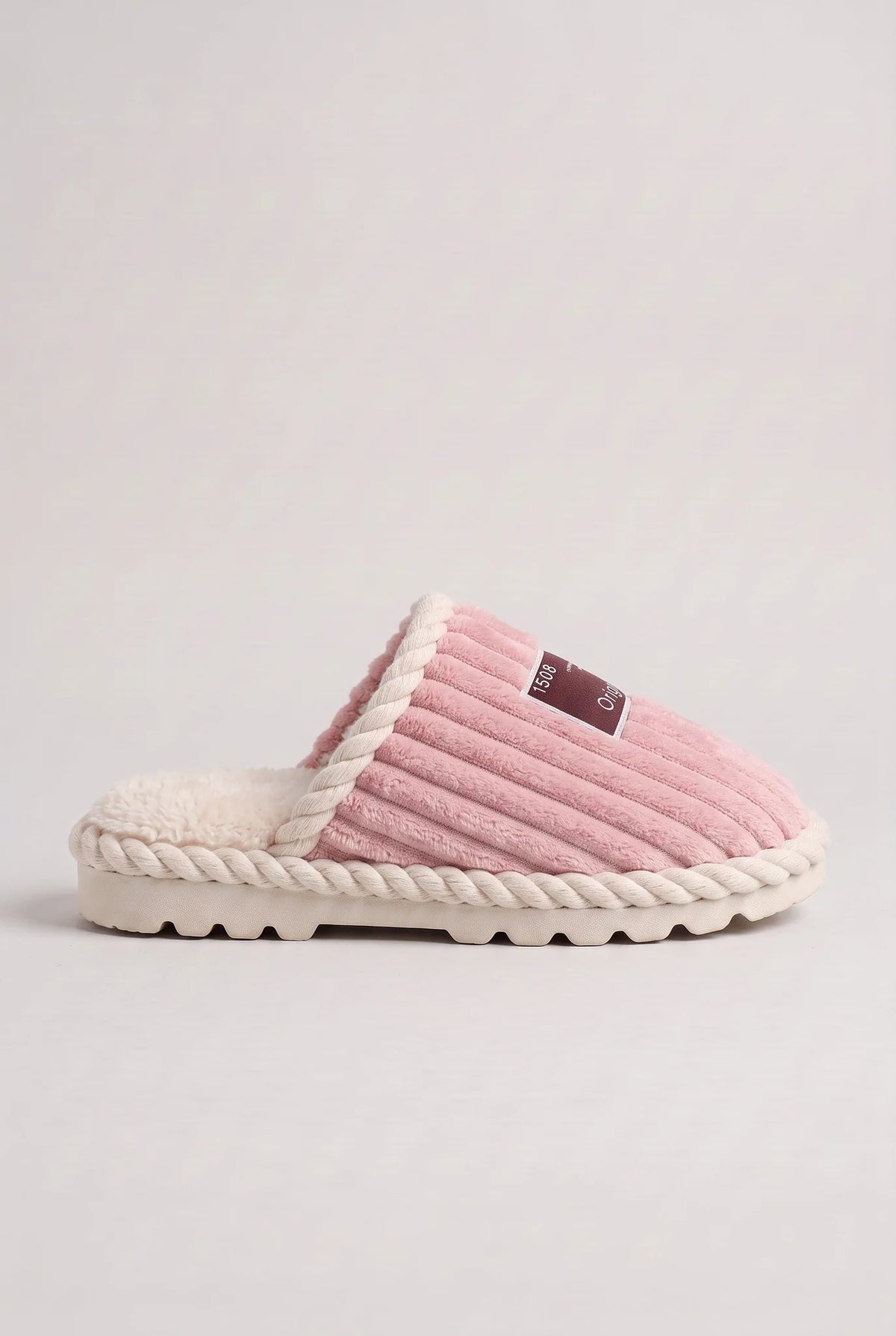 Corduroy Faux Fur Slippers – Pink
