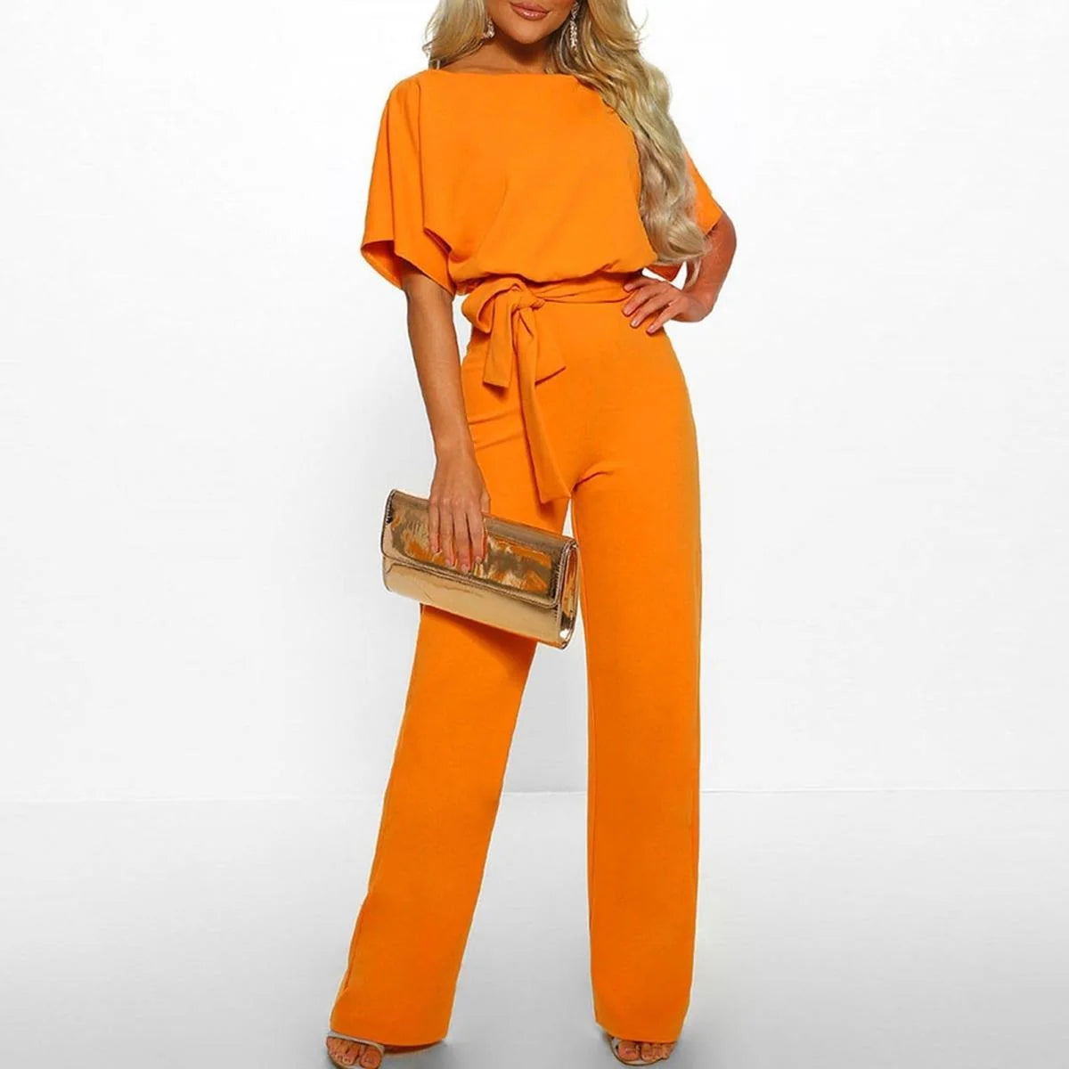 Wide-Leg Belted Jumpsuit – Yellow