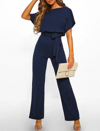 Wide-Leg Belted Jumpsuit – Dark blue