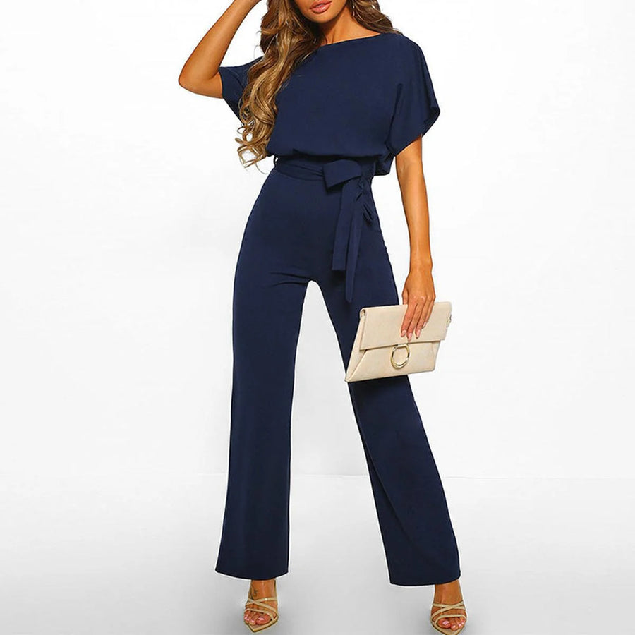 Wide-Leg Belted Jumpsuit – Dark blue