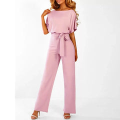 Wide-Leg Belted Jumpsuit – Pink
