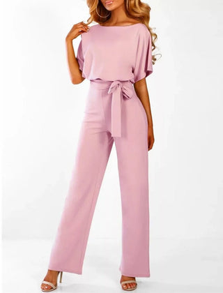 Wide-Leg Belted Jumpsuit – Pink