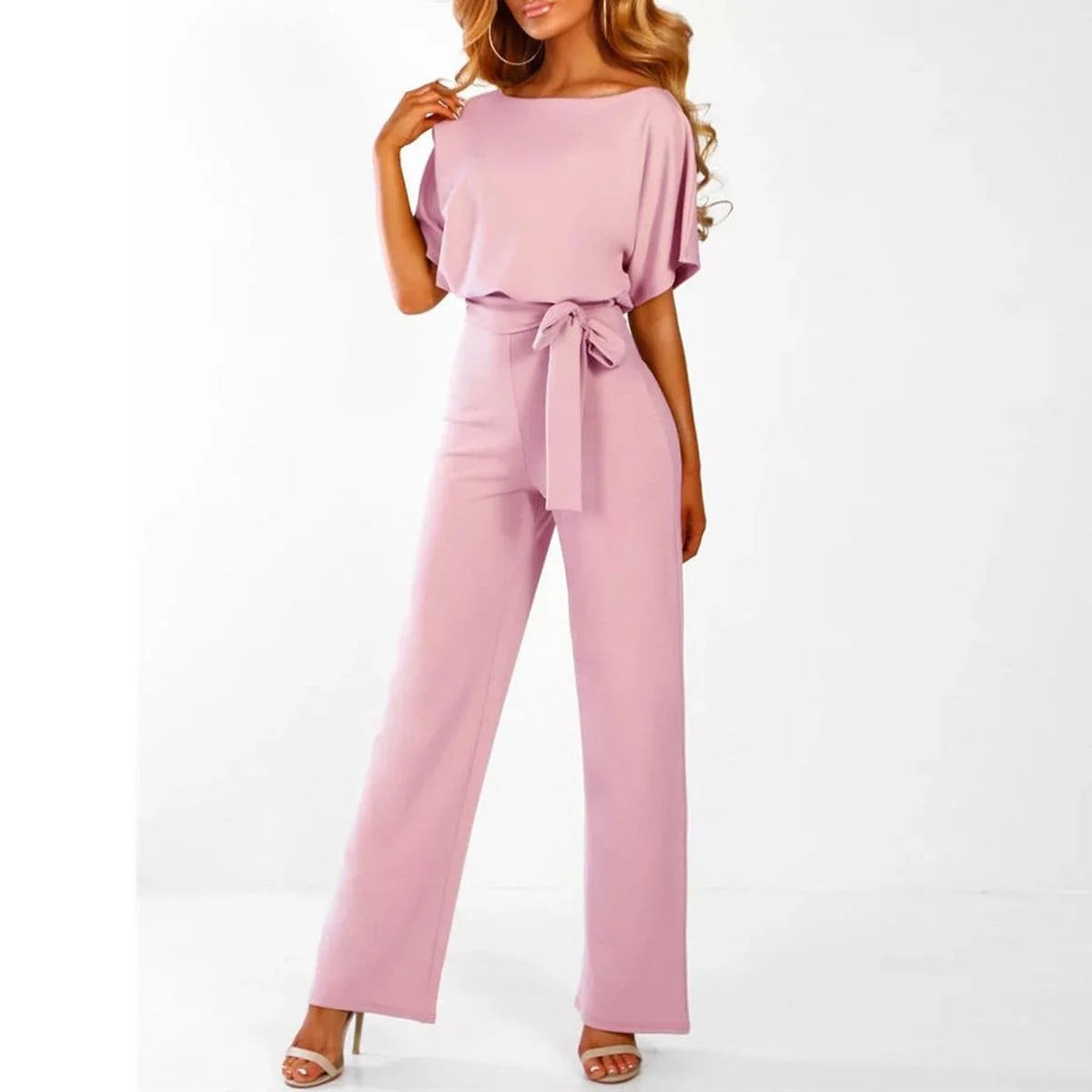 Wide-Leg Belted Jumpsuit – Pink