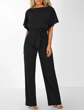 Wide-Leg Belted Jumpsuit – Black