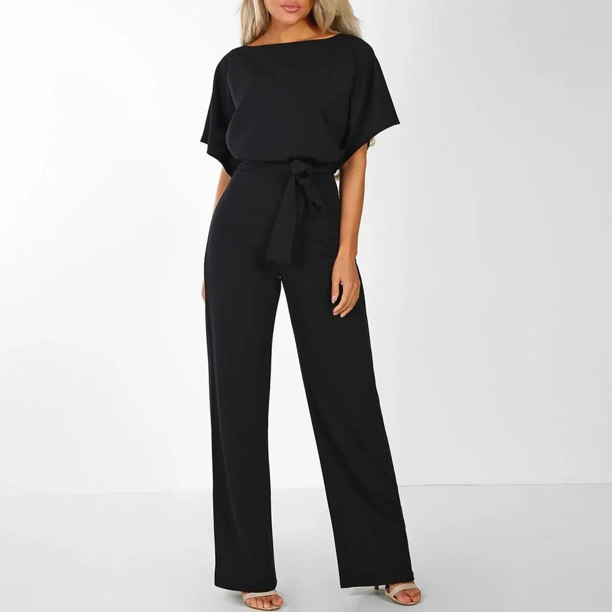 Wide-Leg Belted Jumpsuit – Black