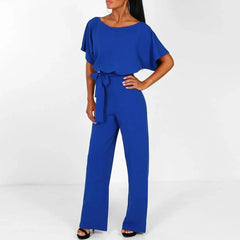 Wide-Leg Belted Jumpsuit – Blue