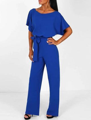Wide-Leg Belted Jumpsuit – Blue