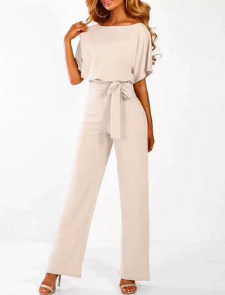 Wide-Leg Belted Jumpsuit – Beige