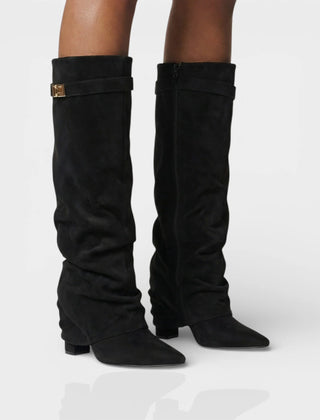 Slouchy Foldover Knee High Boots – Black