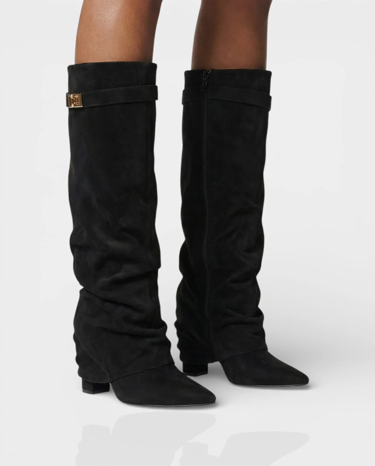 Slouchy Foldover Knee High Boots – Black