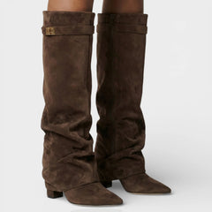 Slouchy Foldover Knee High Boots – Brown