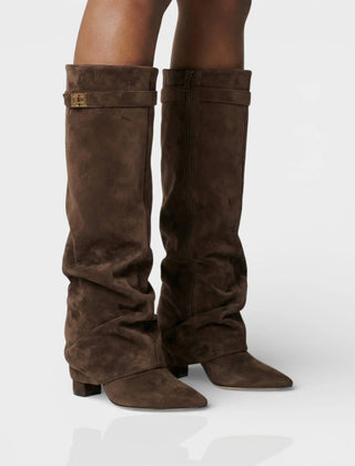 Slouchy Foldover Knee High Boots – Brown