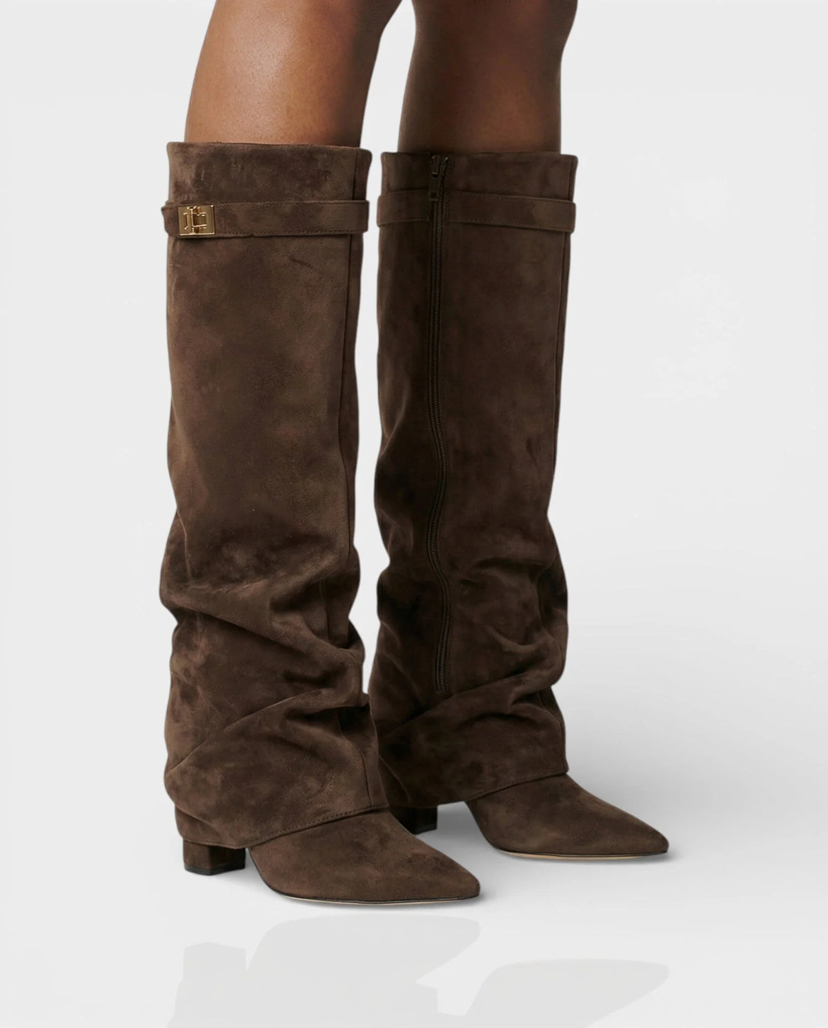 Slouchy Foldover Knee High Boots – Brown