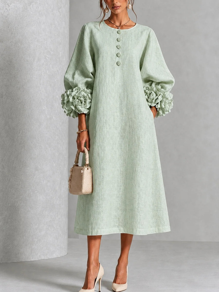 Rosette Cuff Midi Dress – Sage Mist