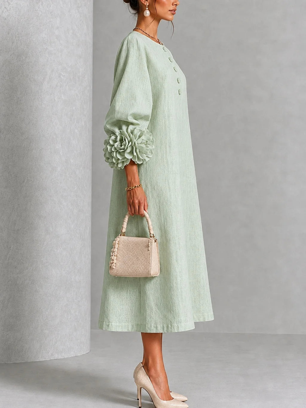 Rosette Cuff Midi Dress