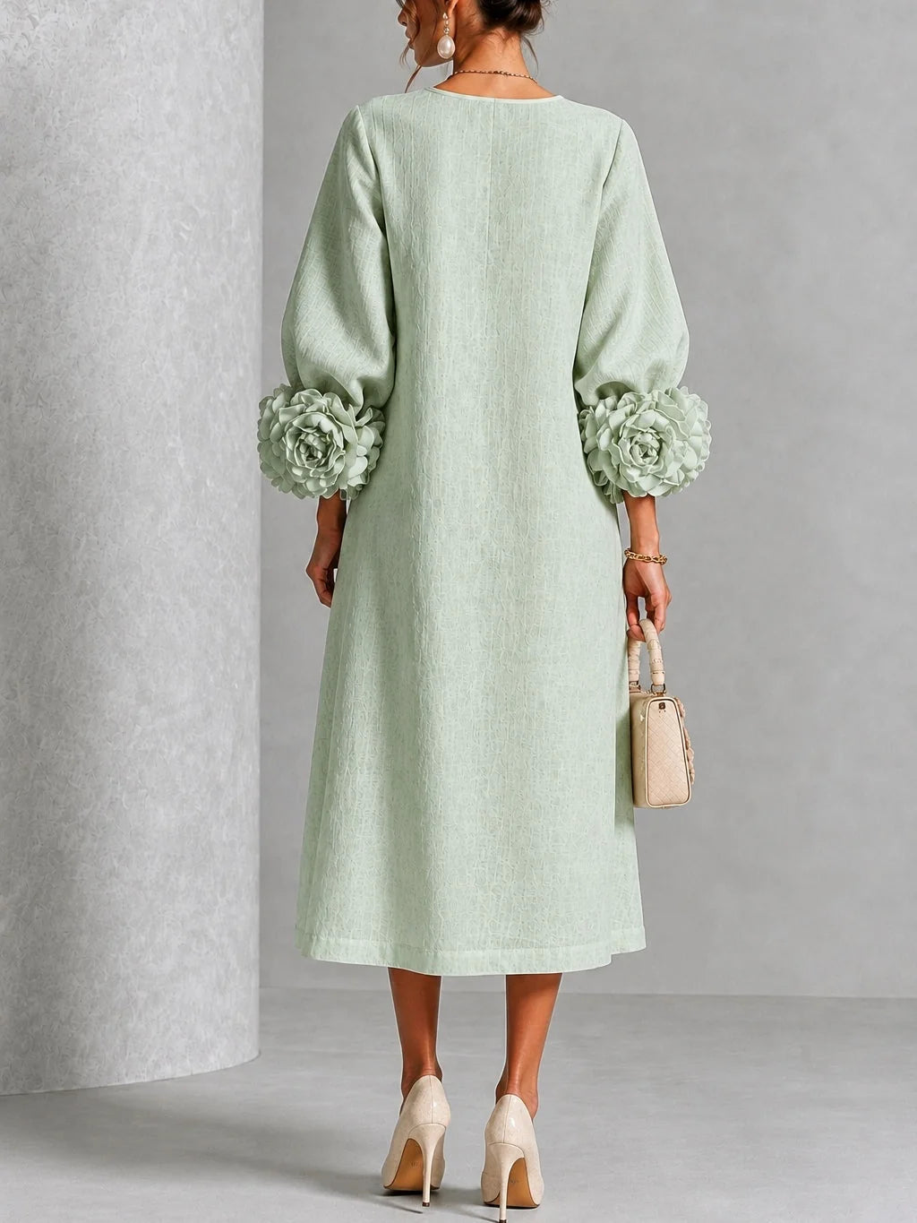 Rosette Cuff Midi Dress