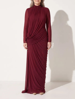 Draped High Neck Maxi Dress – Burgundy