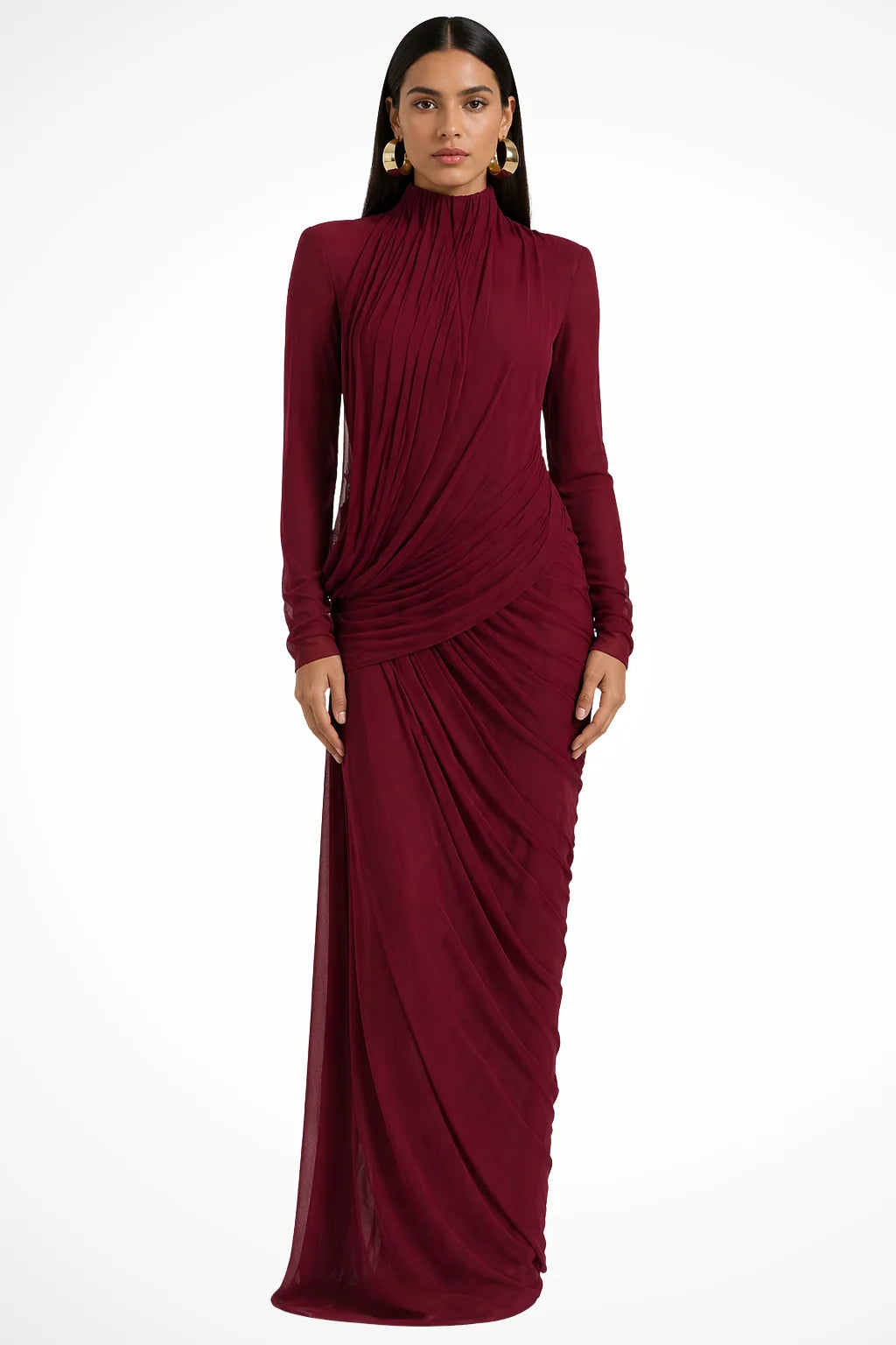 Draped High Neck Maxi Dress