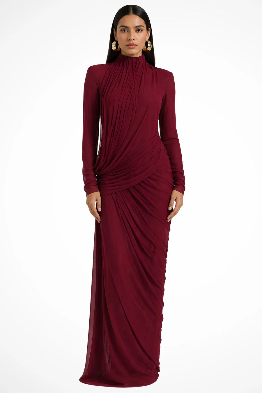 Draped High Neck Maxi Dress