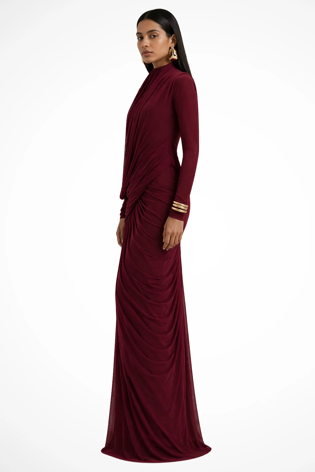 Draped High Neck Maxi Dress