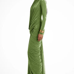 Draped High Neck Maxi Dress