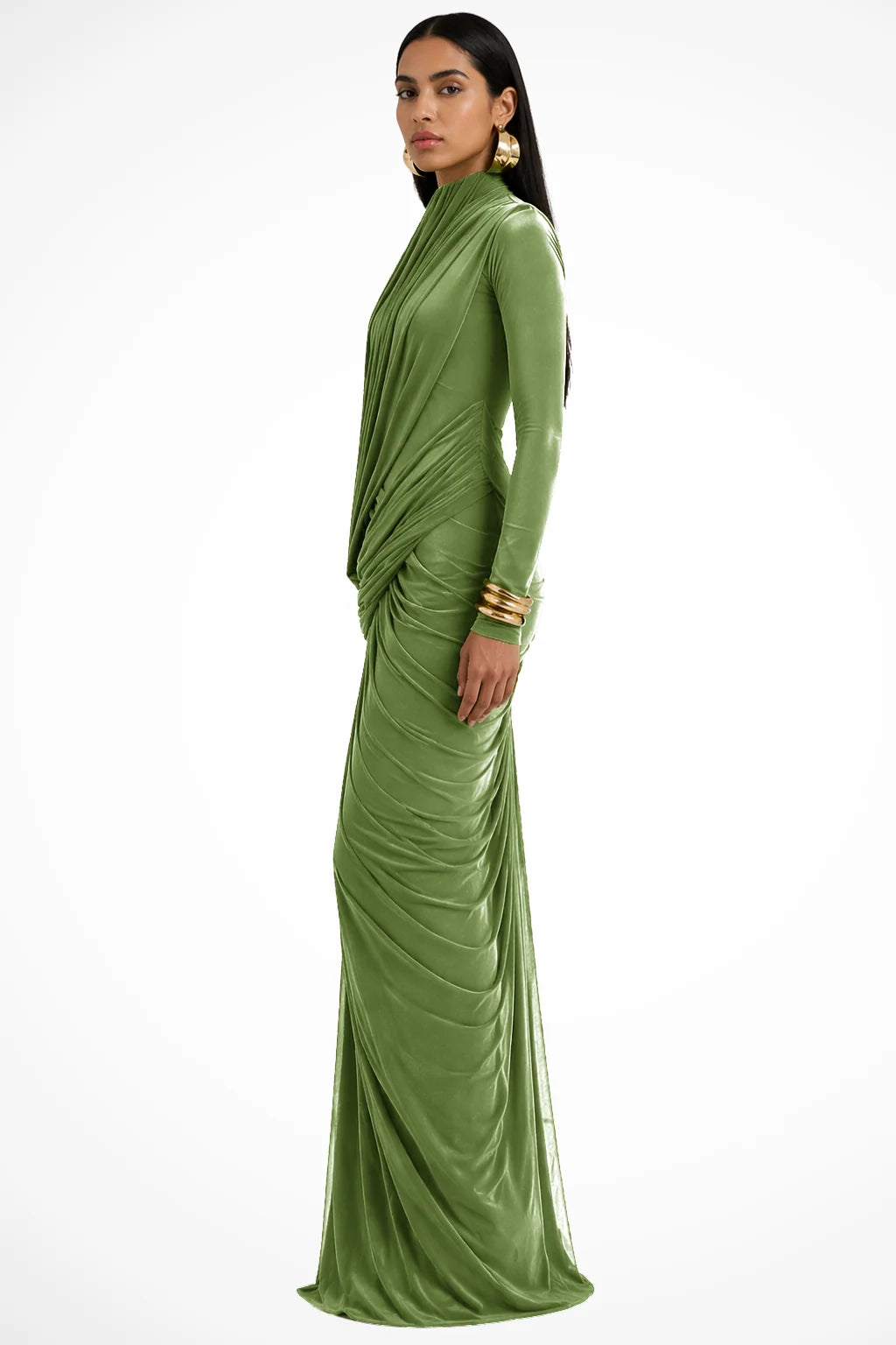 Draped High Neck Maxi Dress