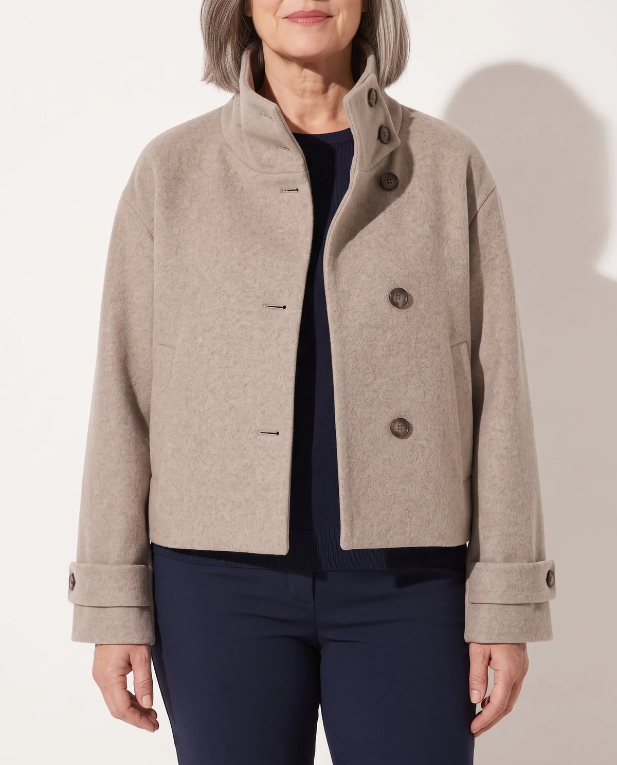 Cropped High Collar Jacket – Taupe